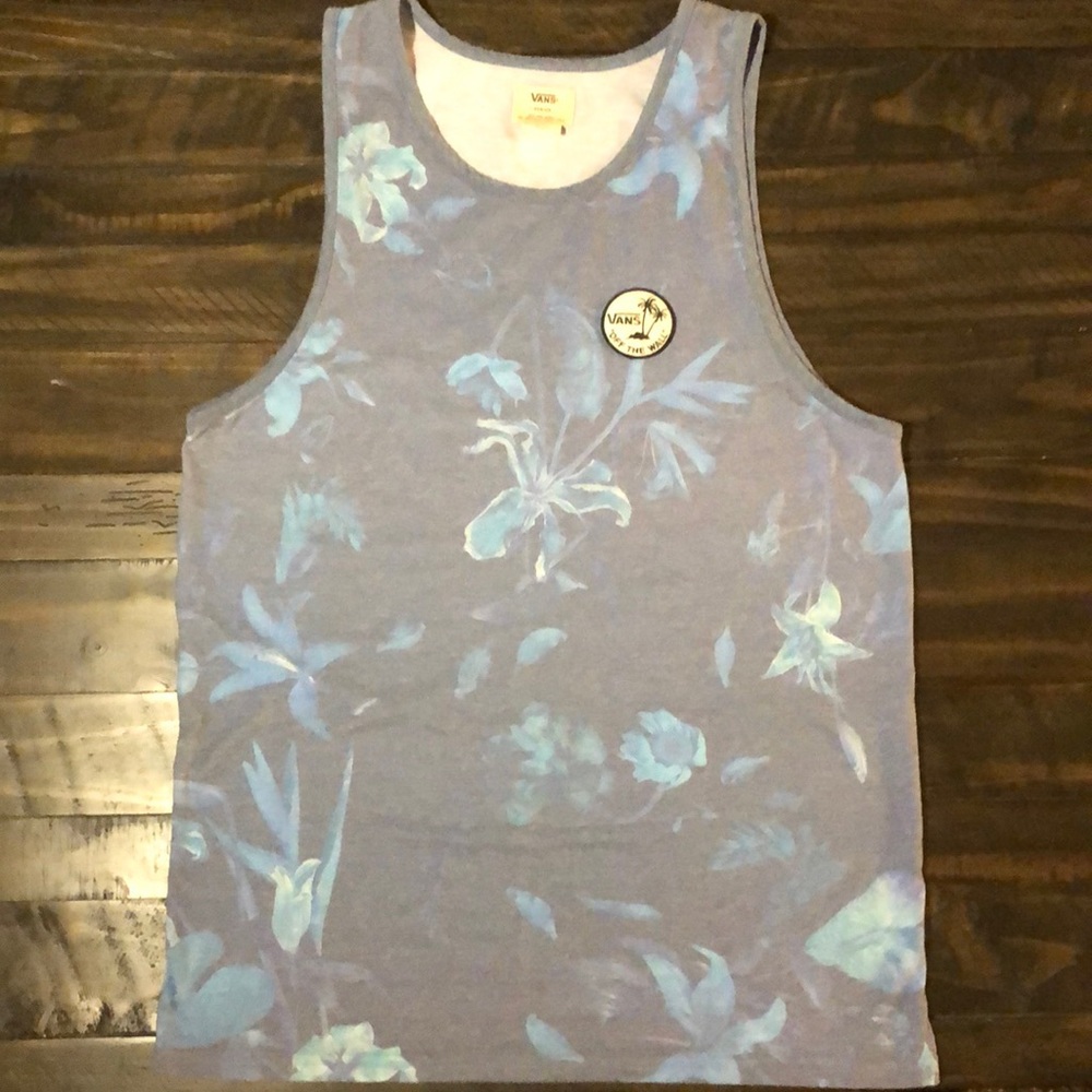 VANS Tank Top Heather Blue Floral Tank Top size M
